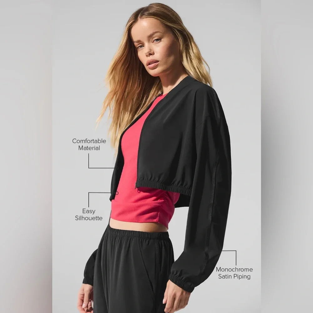 Alo Yoga Cropped Breezy Full-Zip Cover Up Black XS